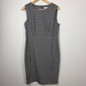 Calvin Klein Womens Houndstooth Sleeveless Sheath Dress Black White Size 12